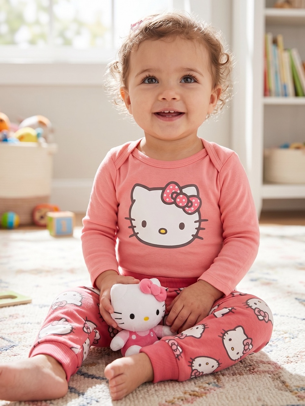 Hello Kitty Coral Pink Infant Pajama Set with Plush